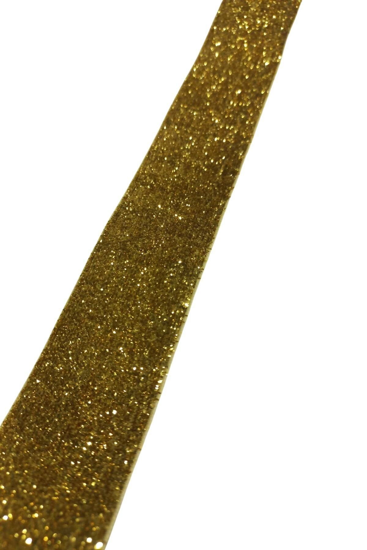 Kadife Kurdele Simli 4 cm Altın Renk 10 Metre