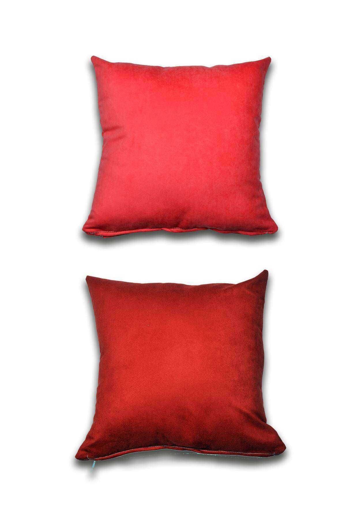 2 adet Süet Kırlent Minder Kılıfı 40X40cm Açık Kırmızı Bordo
