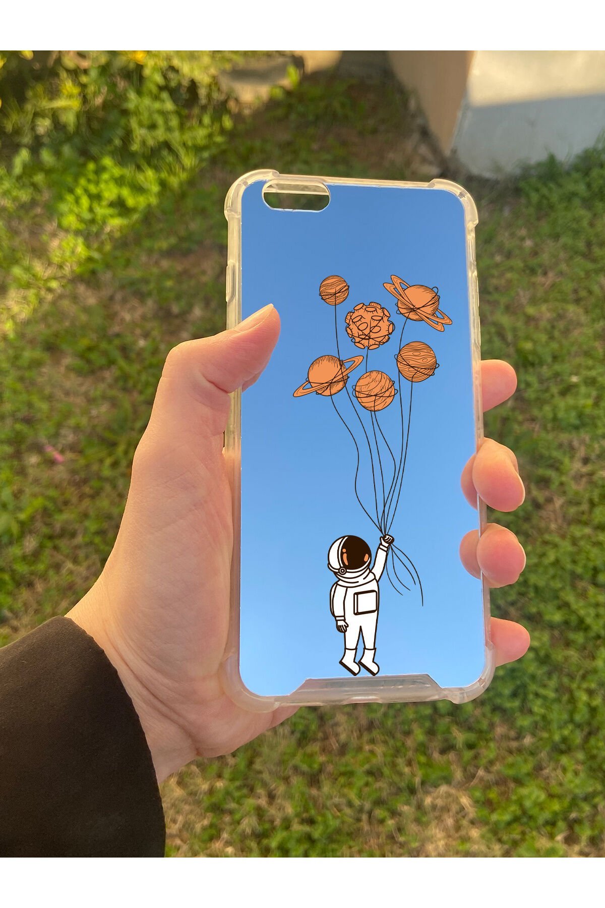 İphone 6 Plus Uyumlu Aynalı Asrtonot Desenli Darbe Kamera Korumalı Silikon Telefon Kılıfı