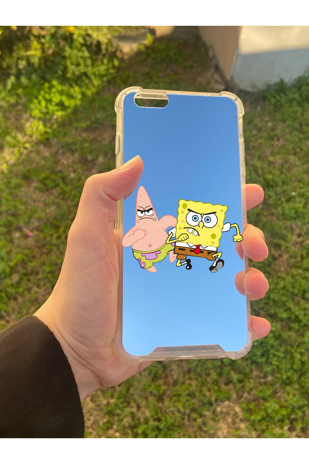 İphone 6 Plus Uyumlu Aynalı Sünger Bob Desenli Darbe Kamera Korumalı Silikon Telefon Kılıfı