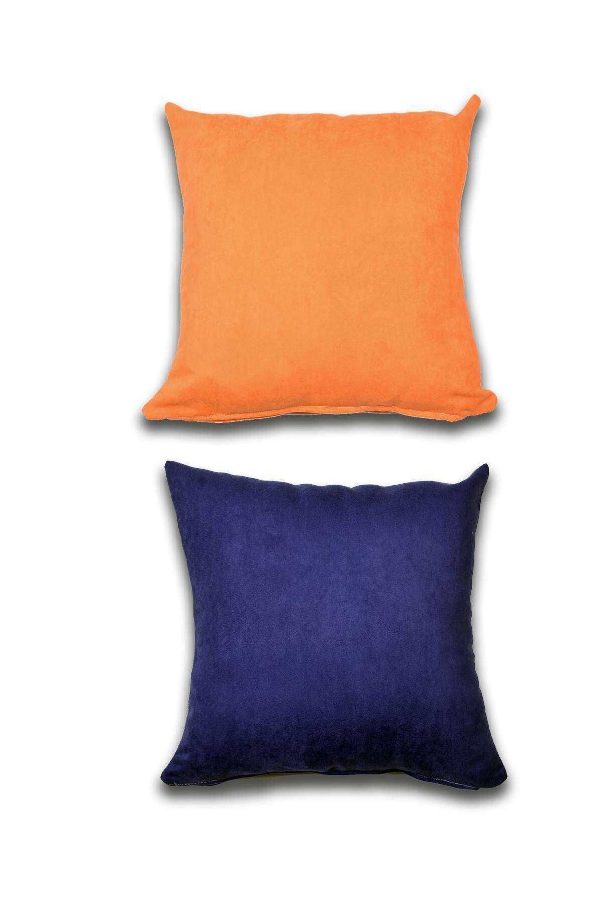 2 adet Süet Kırlent Minder Kılıfı 40X40cm Portakal Saks Mavisi