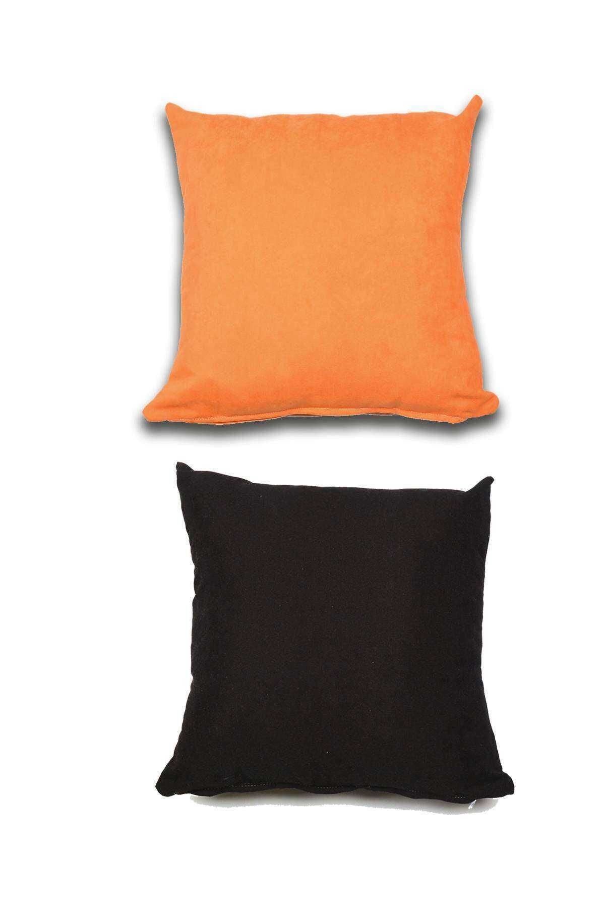 2 adet Süet Kırlent Minder Kılıfı 40X40cm Portakal Siyah