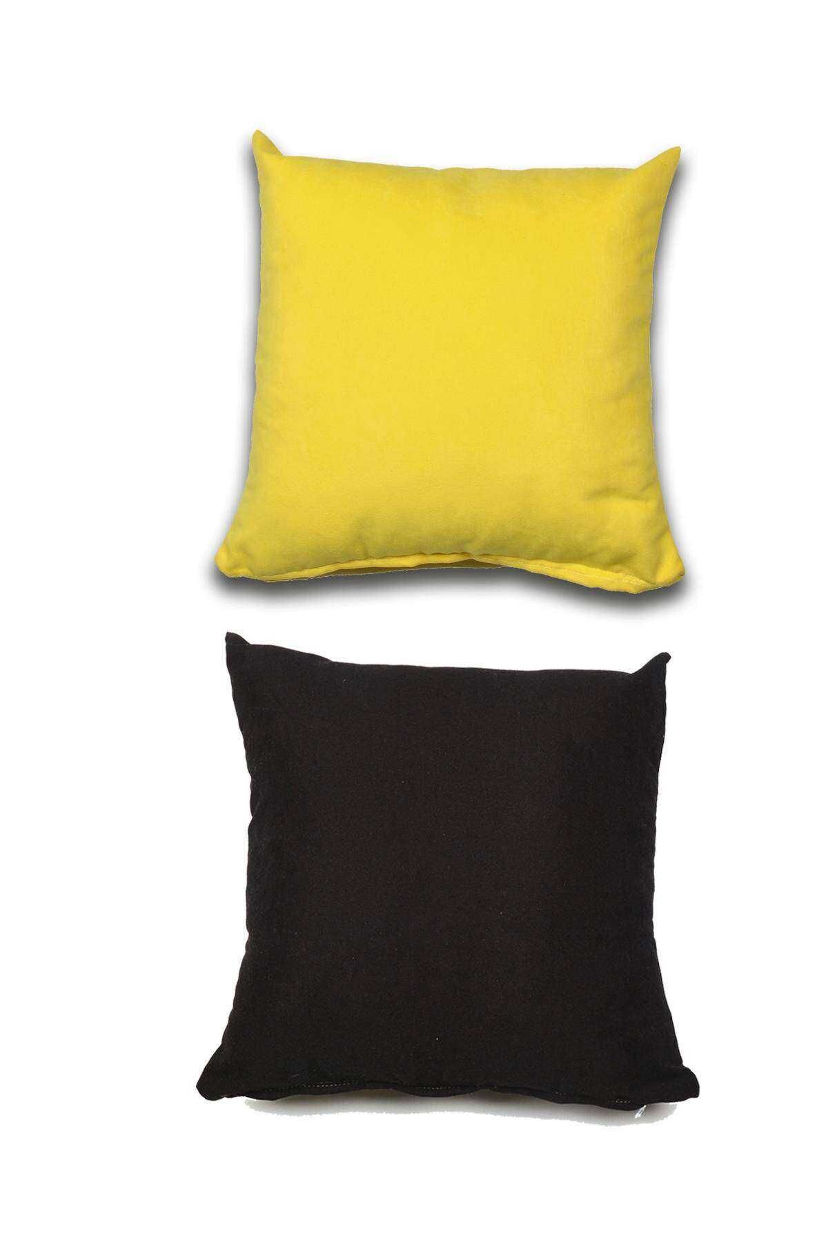2 adet Süet Kırlent Minder Kılıfı 40X40cm Sarı Siyah