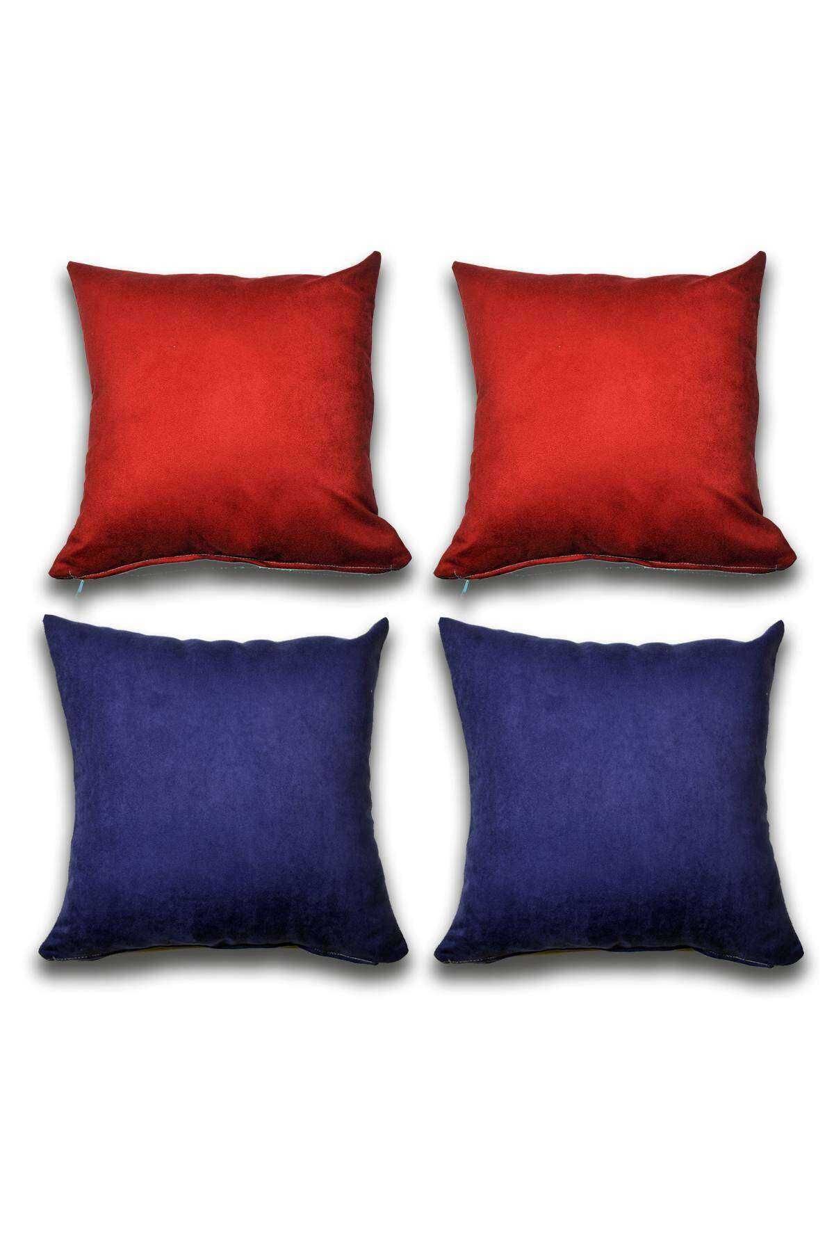 4 adet Süet Kırlent Minder Kılıfı 40X40cm Bordo Saks Mavisi