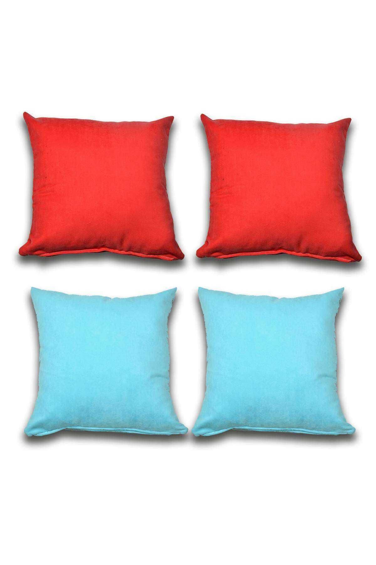 4 adet Süet Kırlent Minder Kılıfı 40X40cm Kırmızı Turquaz