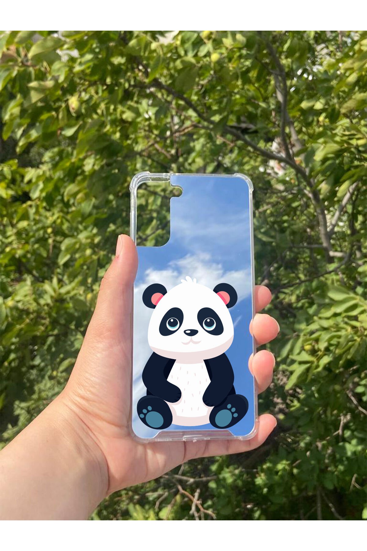 Samsung S21 Plus Uyumlu Aynalı Sevimli Panda Desenli Darbe Kamera Korumalı Silikon Telefon Kılıfı