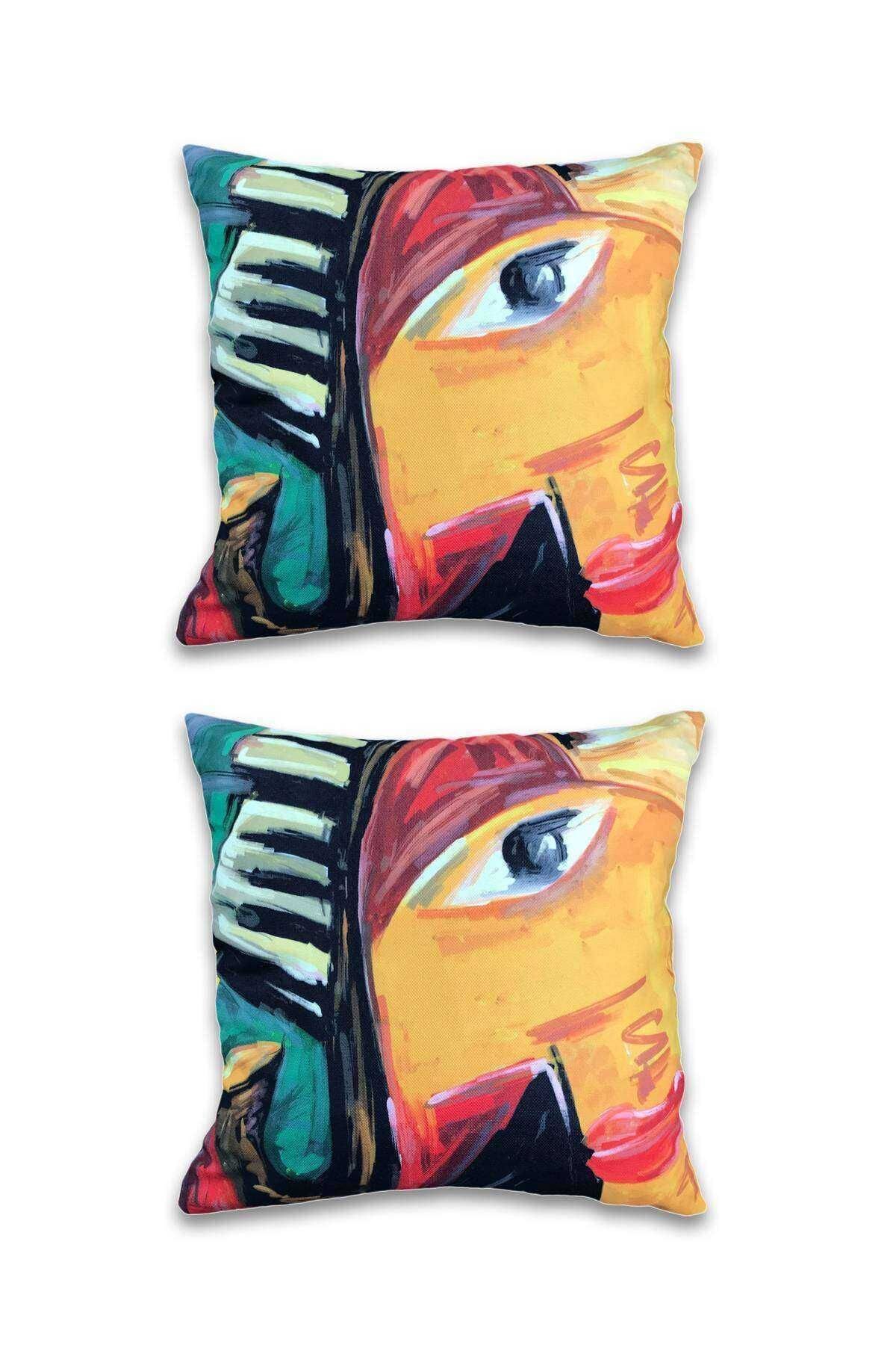 2 li Çift Taraf Baskı Petek Kumaş Kırlent Minder Kılıfı 43x43 S3