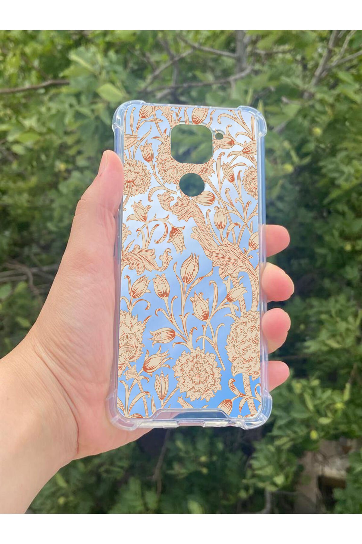 Xiaomi Redmi Note 9 Uyumlu Aynalı Lale Desenli Darbe Kamera Korumalı Silikon Telefon Kılıfı