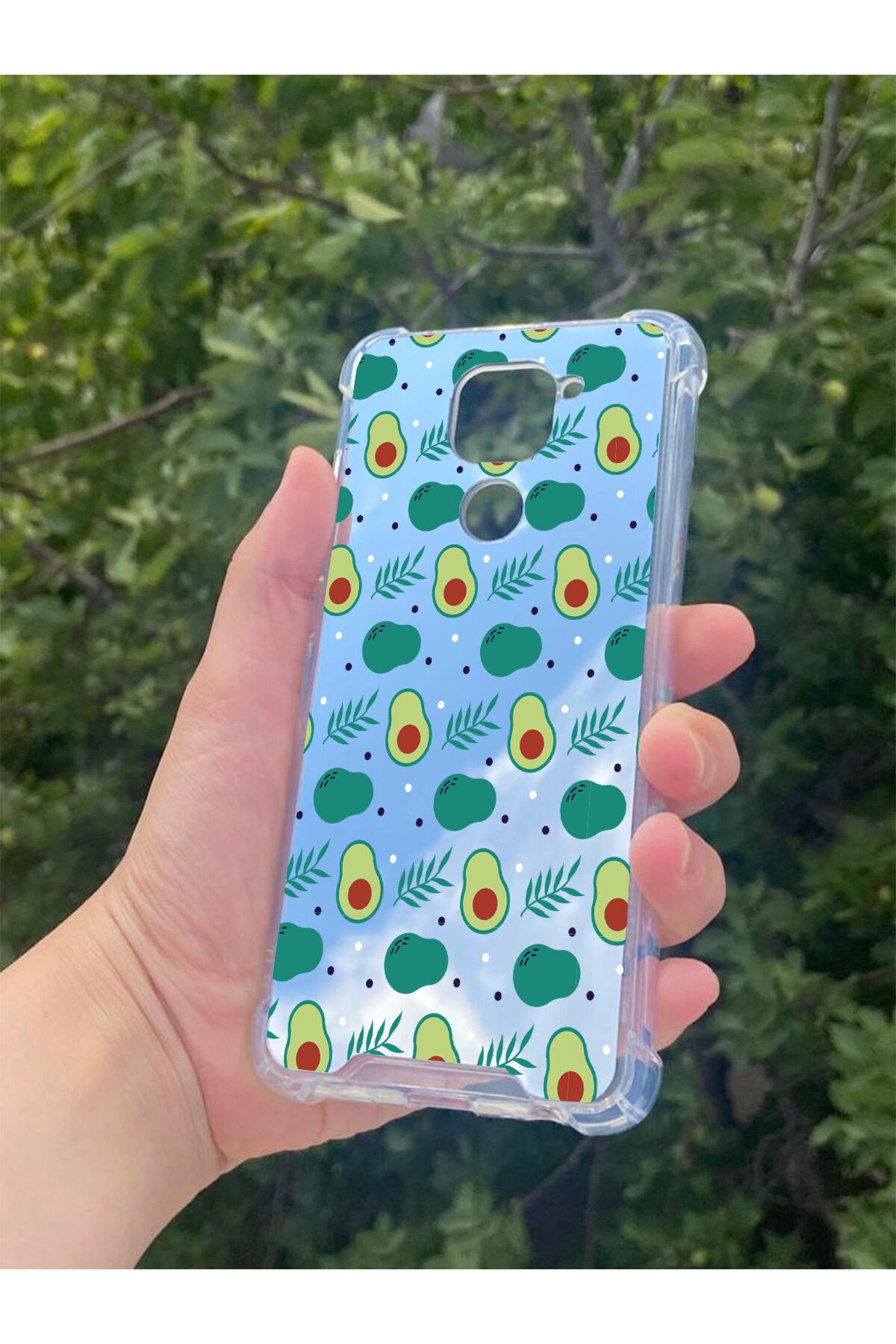 Xiaomi Redmi Note 9 Uyumlu Aynalı Avakado Desenli Darbe Kamera Korumalı Silikon Telefon Kılıfı