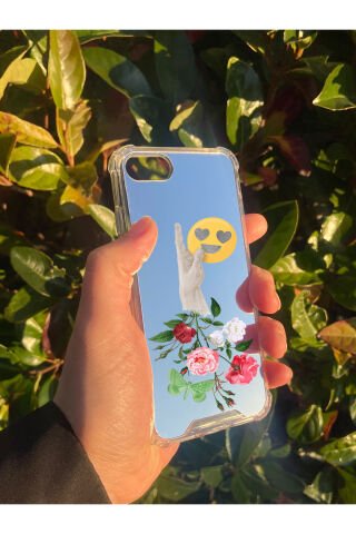 İphone SE 2020 Uyumlu Aynalı El Emoji Desenli Darbe Kamera Korumalı Silikon Telefon Kılıfı