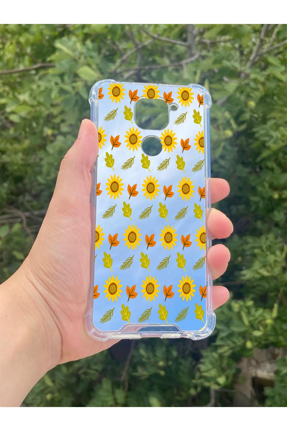 Xiaomi Redmi Note 9 Uyumlu Aynalı Ayçiçeği Desenli Darbe Kamera Korumalı Silikon Telefon Kılıfı