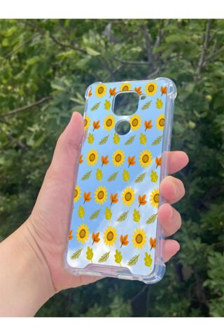 Xiaomi Redmi Note 9 Uyumlu Aynalı Ayçiçeği Desenli Darbe Kamera Korumalı Silikon Telefon Kılıfı