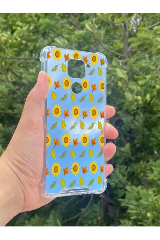 Xiaomi Redmi Note 9 Uyumlu Aynalı Ayçiçeği Desenli Darbe Kamera Korumalı Silikon Telefon Kılıfı