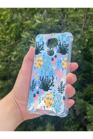 Xiaomi Redmi Note 9 Uyumlu Aynalı Renkli Dal Desenli Darbe Kamera Korumalı Silikon Telefon Kılıfı