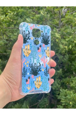 Xiaomi Redmi Note 9 Uyumlu Aynalı Renkli Dal Desenli Darbe Kamera Korumalı Silikon Telefon Kılıfı