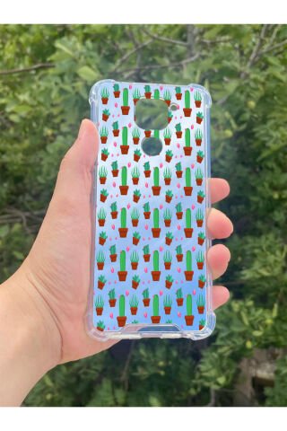 Xiaomi Redmi Note 9 Uyumlu Aynalı Kaktüs Desenli Darbe Kamera Korumalı Silikon Telefon Kılıfı
