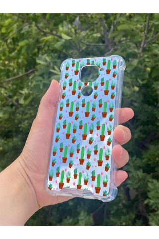 Xiaomi Redmi Note 9 Uyumlu Aynalı Kaktüs Desenli Darbe Kamera Korumalı Silikon Telefon Kılıfı