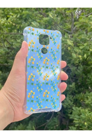 Xiaomi Redmi Note 9 Uyumlu Aynalı Sarı Çiçek Desenli Darbe Kamera Korumalı Silikon Telefon Kılıfı