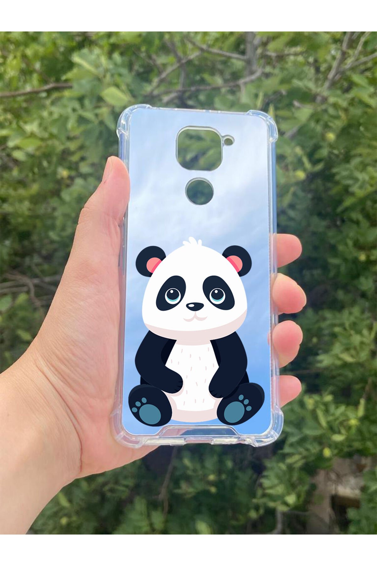 Xiaomi Redmi Note 9 Uyumlu Aynalı Sevimli Panda Desenli Darbe Kamera Korumalı Silikon Telefon Kılıfı