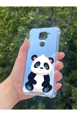Xiaomi Redmi Note 9 Uyumlu Aynalı Sevimli Panda Desenli Darbe Kamera Korumalı Silikon Telefon Kılıfı
