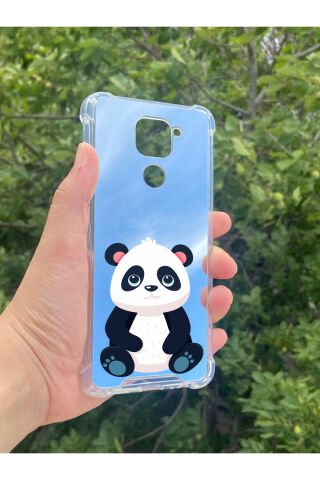 Xiaomi Redmi Note 9 Uyumlu Aynalı Sevimli Panda Desenli Darbe Kamera Korumalı Silikon Telefon Kılıfı