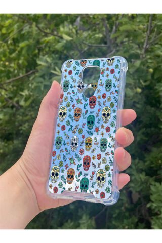 Xiaomi Redmi Note 9 Uyumlu Aynalı Kuru Kafa Desenli Darbe Kamera Korumalı Silikon Telefon Kılıfı