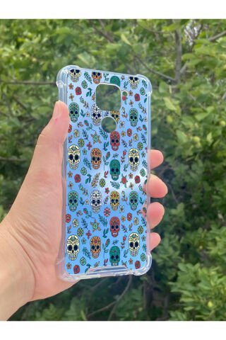 Xiaomi Redmi Note 9 Uyumlu Aynalı Kuru Kafa Desenli Darbe Kamera Korumalı Silikon Telefon Kılıfı