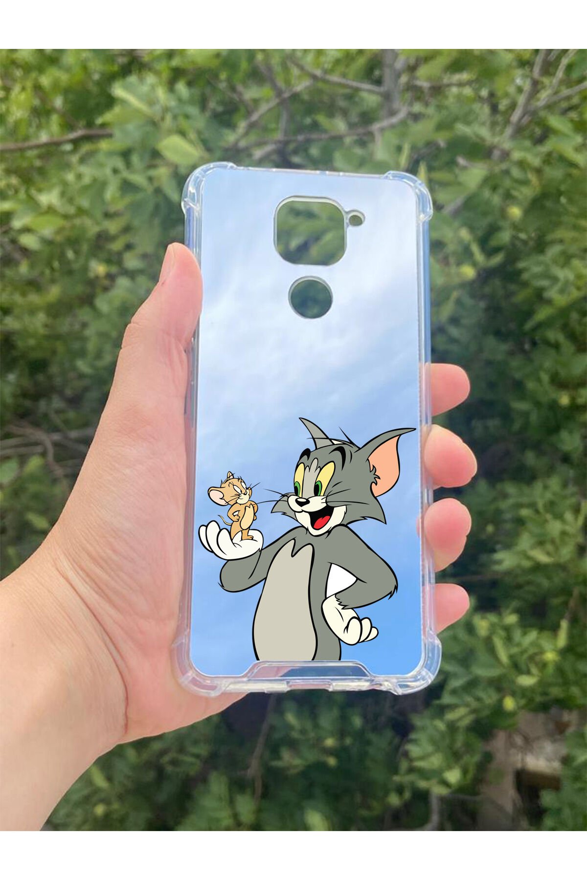 Xiaomi Redmi Note 9 Uyumlu Aynalı Tom Ve jerry Desenli Darbe Kamera Korumalı Silikon Telefon Kılıfı