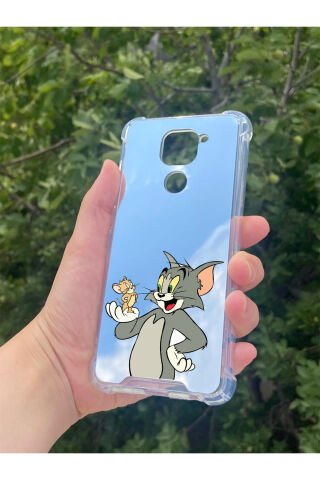 Xiaomi Redmi Note 9 Uyumlu Aynalı Tom Ve jerry Desenli Darbe Kamera Korumalı Silikon Telefon Kılıfı