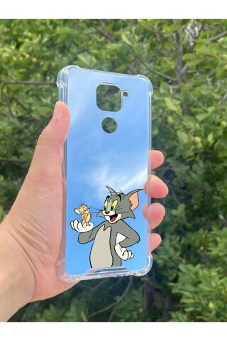 Xiaomi Redmi Note 9 Uyumlu Aynalı Tom Ve jerry Desenli Darbe Kamera Korumalı Silikon Telefon Kılıfı