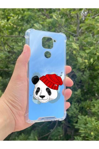 Xiaomi Redmi Note 9 Uyumlu Aynalı Panda Desenli Darbe Kamera Korumalı Silikon Telefon Kılıfı