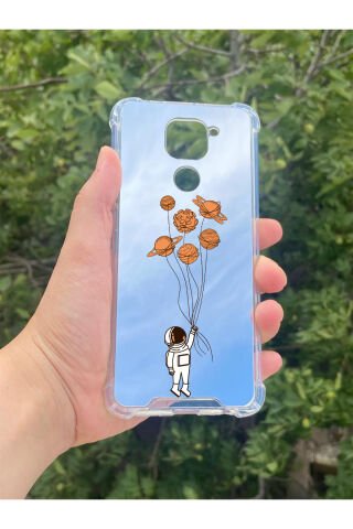 Xiaomi Redmi Note 9 Uyumlu Aynalı Astronot Desenli Darbe Kamera Korumalı Silikon Telefon Kılıfı