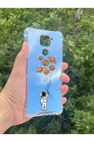 Xiaomi Redmi Note 9 Uyumlu Aynalı Astronot Desenli Darbe Kamera Korumalı Silikon Telefon Kılıfı
