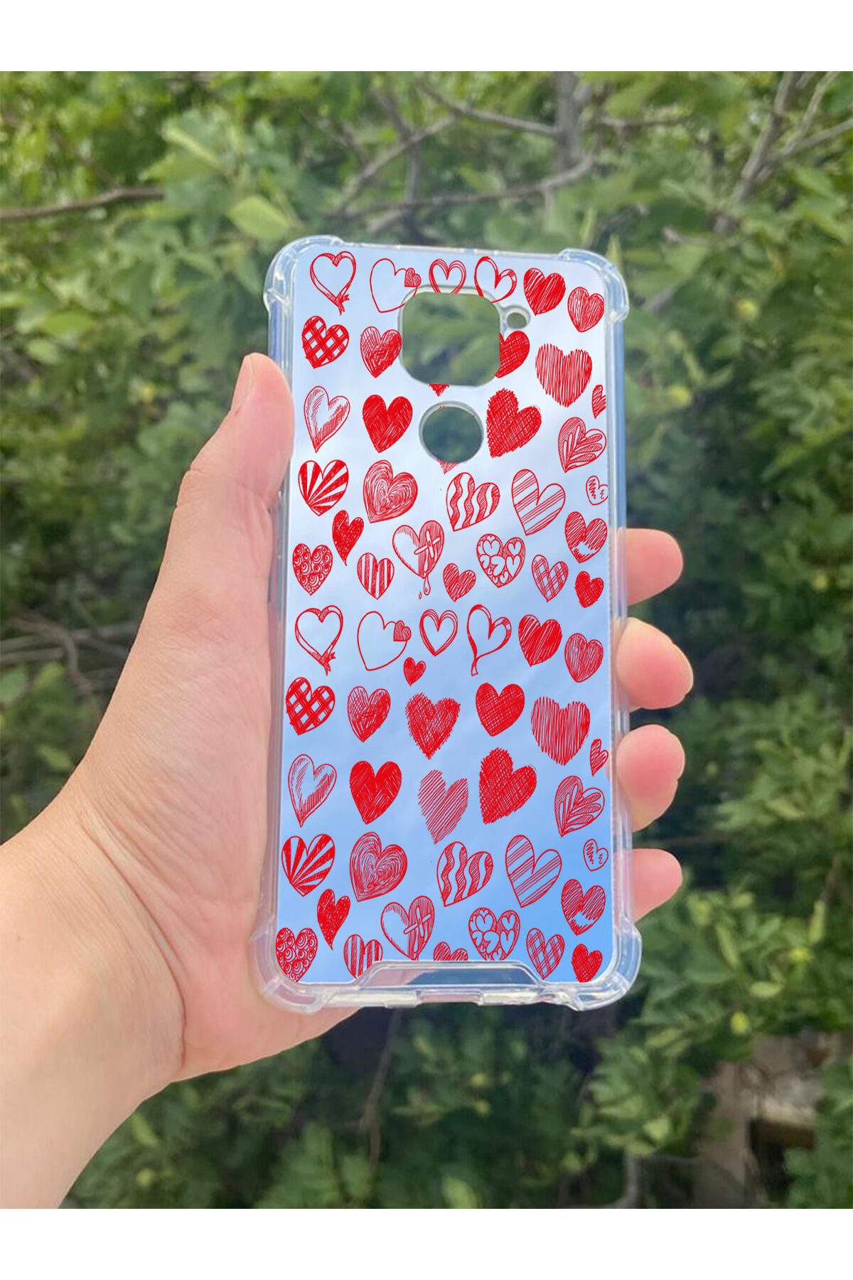 Xiaomi Redmi Note 9 Uyumlu Aynalı Kalp Desenli Darbe Kamera Korumalı Silikon Telefon Kılıfı