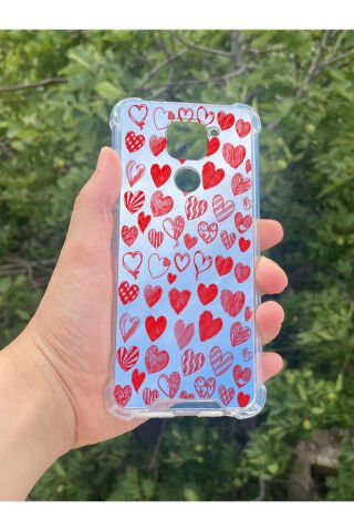 Xiaomi Redmi Note 9 Uyumlu Aynalı Kalp Desenli Darbe Kamera Korumalı Silikon Telefon Kılıfı