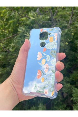 Xiaomi Redmi Note 9 Uyumlu Aynalı Lale Desenli Darbe Kamera Korumalı Silikon Telefon Kılıfı