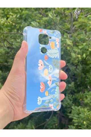 Xiaomi Redmi Note 9 Uyumlu Aynalı Lale Desenli Darbe Kamera Korumalı Silikon Telefon Kılıfı