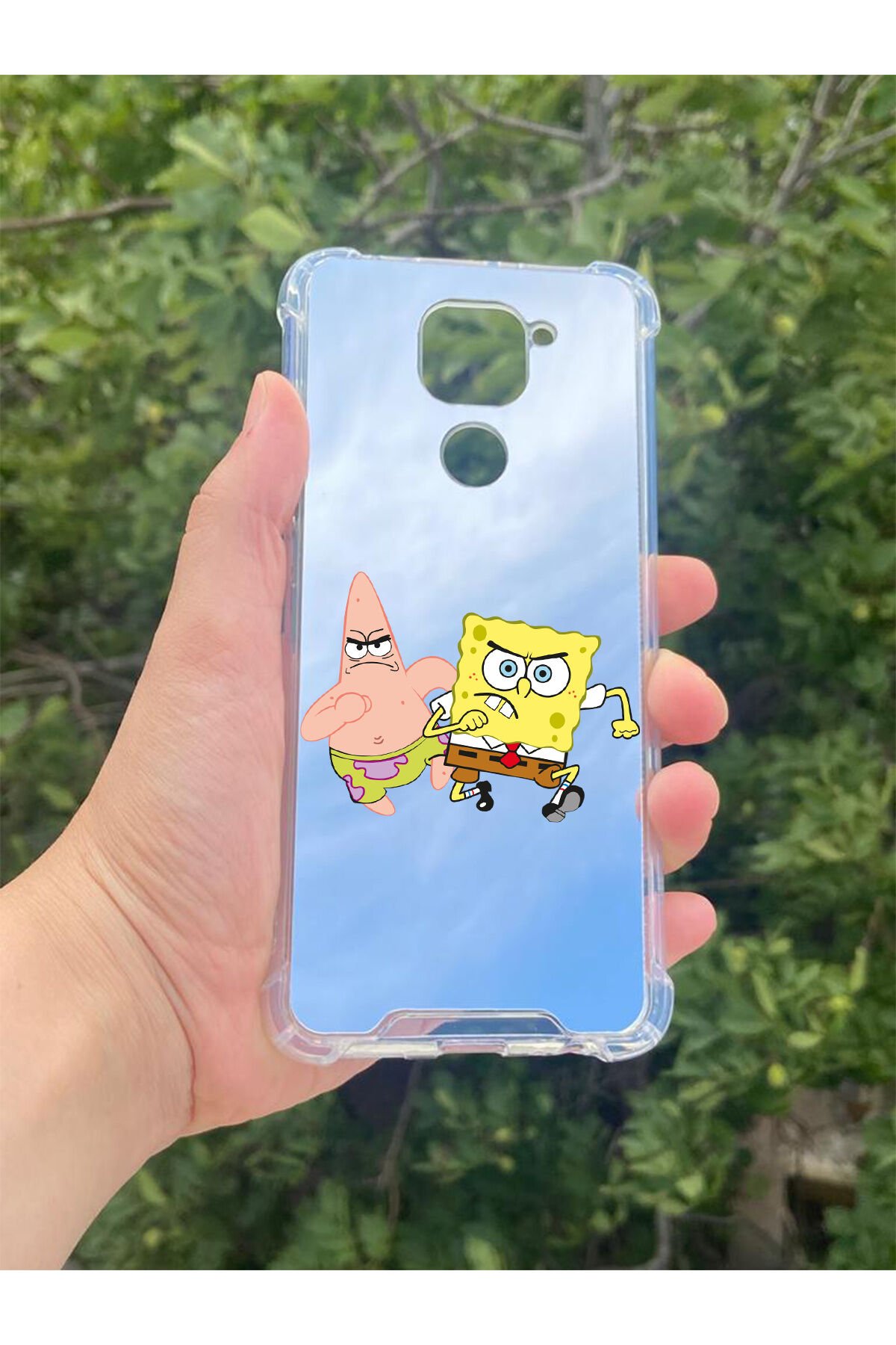 Xiaomi Redmi Note 9 Uyumlu Aynalı Sünger Bob Desenli Darbe Kamera Korumalı Silikon Telefon Kılıfı