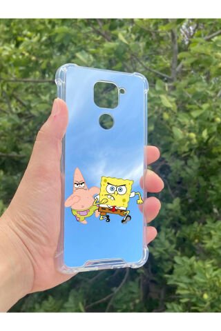 Xiaomi Redmi Note 9 Uyumlu Aynalı Sünger Bob Desenli Darbe Kamera Korumalı Silikon Telefon Kılıfı