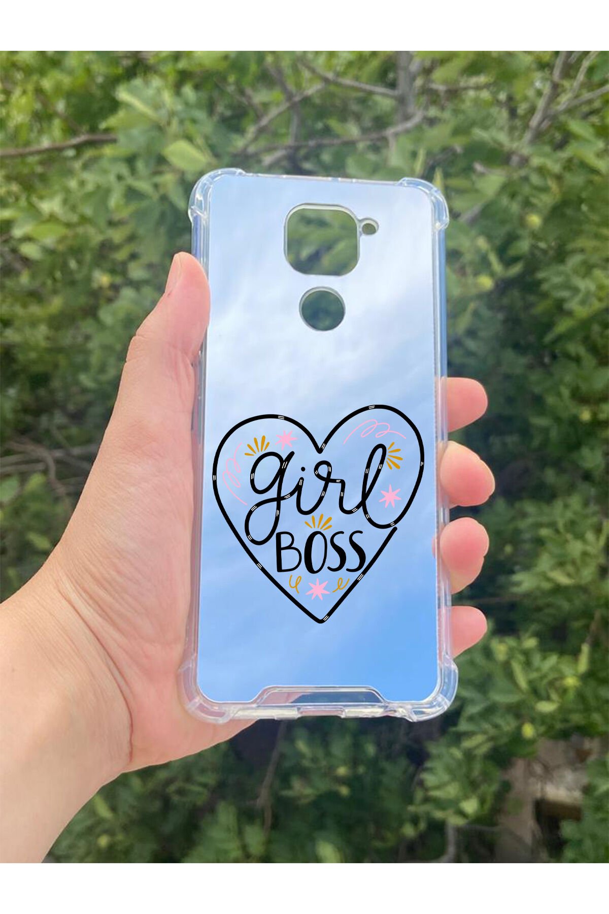 Xiaomi Redmi Note 9 Uyumlu Aynalı Girl Bos Desenli Darbe Kamera Korumalı Silikon Telefon Kılıfı