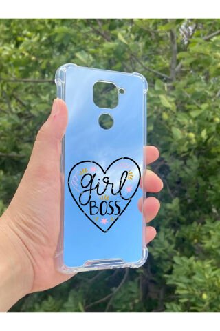 Xiaomi Redmi Note 9 Uyumlu Aynalı Girl Bos Desenli Darbe Kamera Korumalı Silikon Telefon Kılıfı