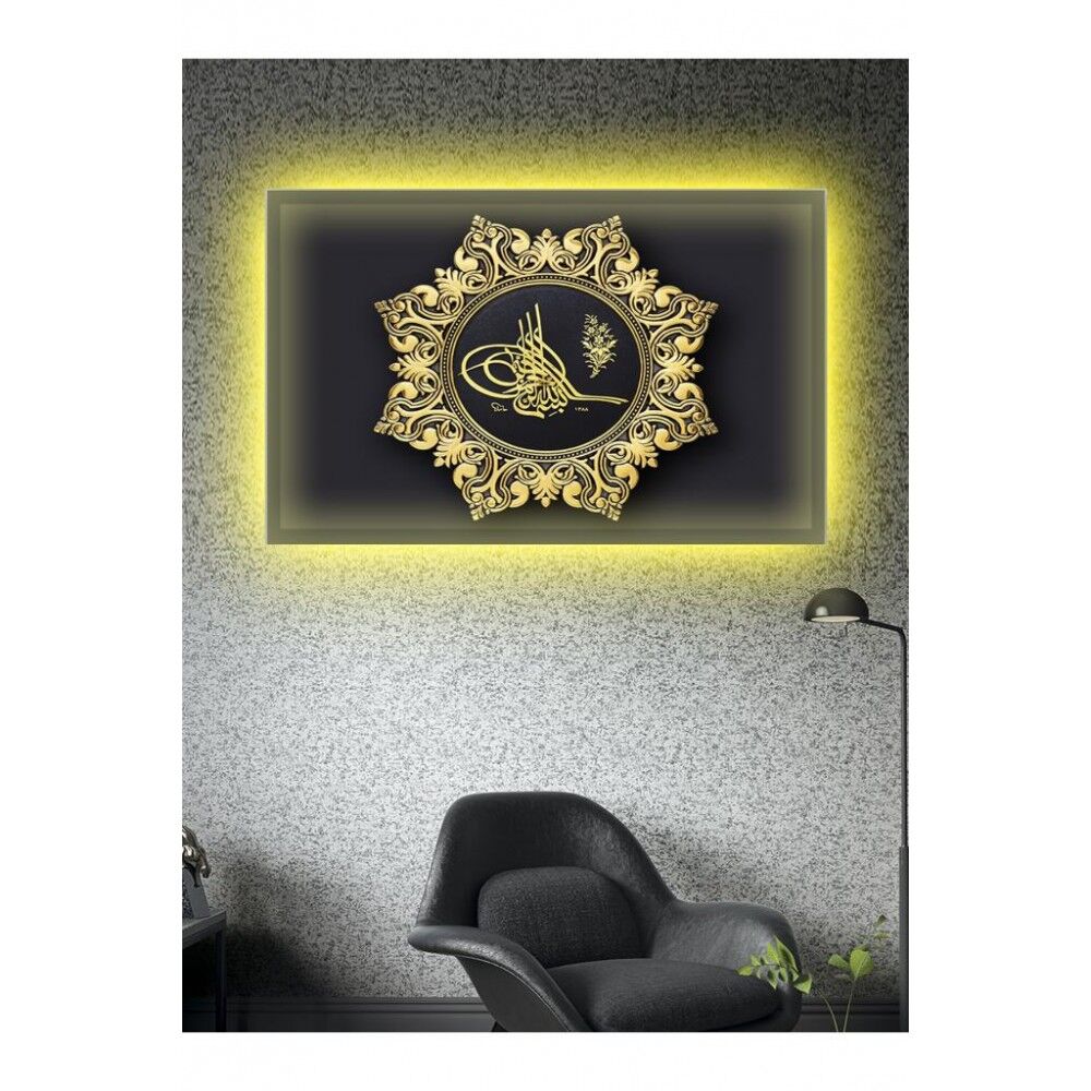Kanvas Tablo Gold Tuğra Led Işıklı - 70 x 100 cm
