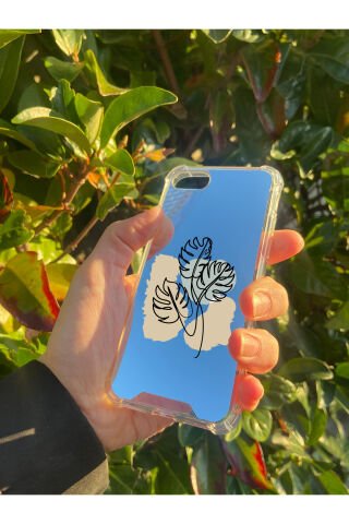 İphone SE 2020 Uyumlu Aynalı Monstera Desenli Darbe Kamera Korumalı Silikon Telefon Kılıfı
