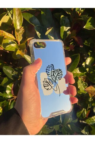 İphone SE 2020 Uyumlu Aynalı Monstera Desenli Darbe Kamera Korumalı Silikon Telefon Kılıfı