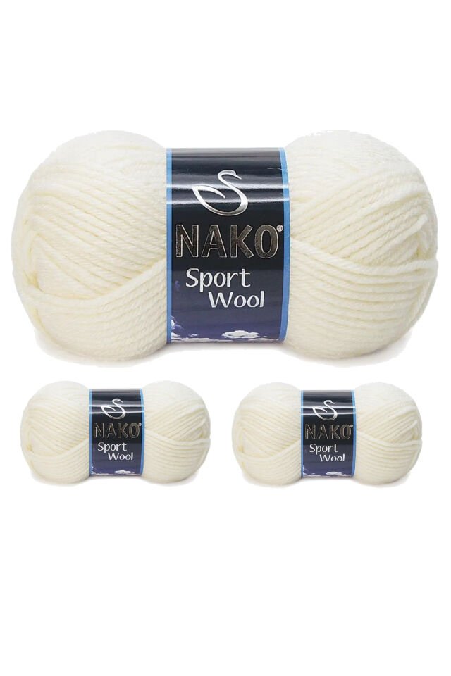 3 Adet Sport Wool Atkı Bere Ceket Yelek Örgü İpi Yünü No: 300 Ekru