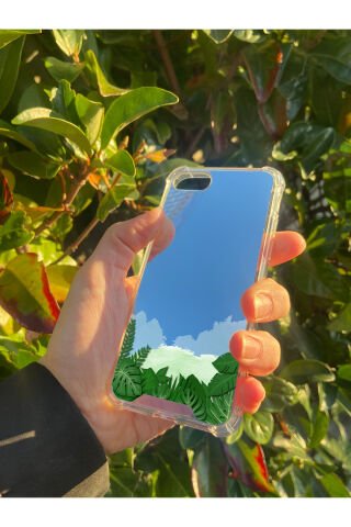 İphone SE 2020 Uyumlu Aynalı Yaprak Desenli Darbe Kamera Korumalı Silikon Telefon Kılıfı