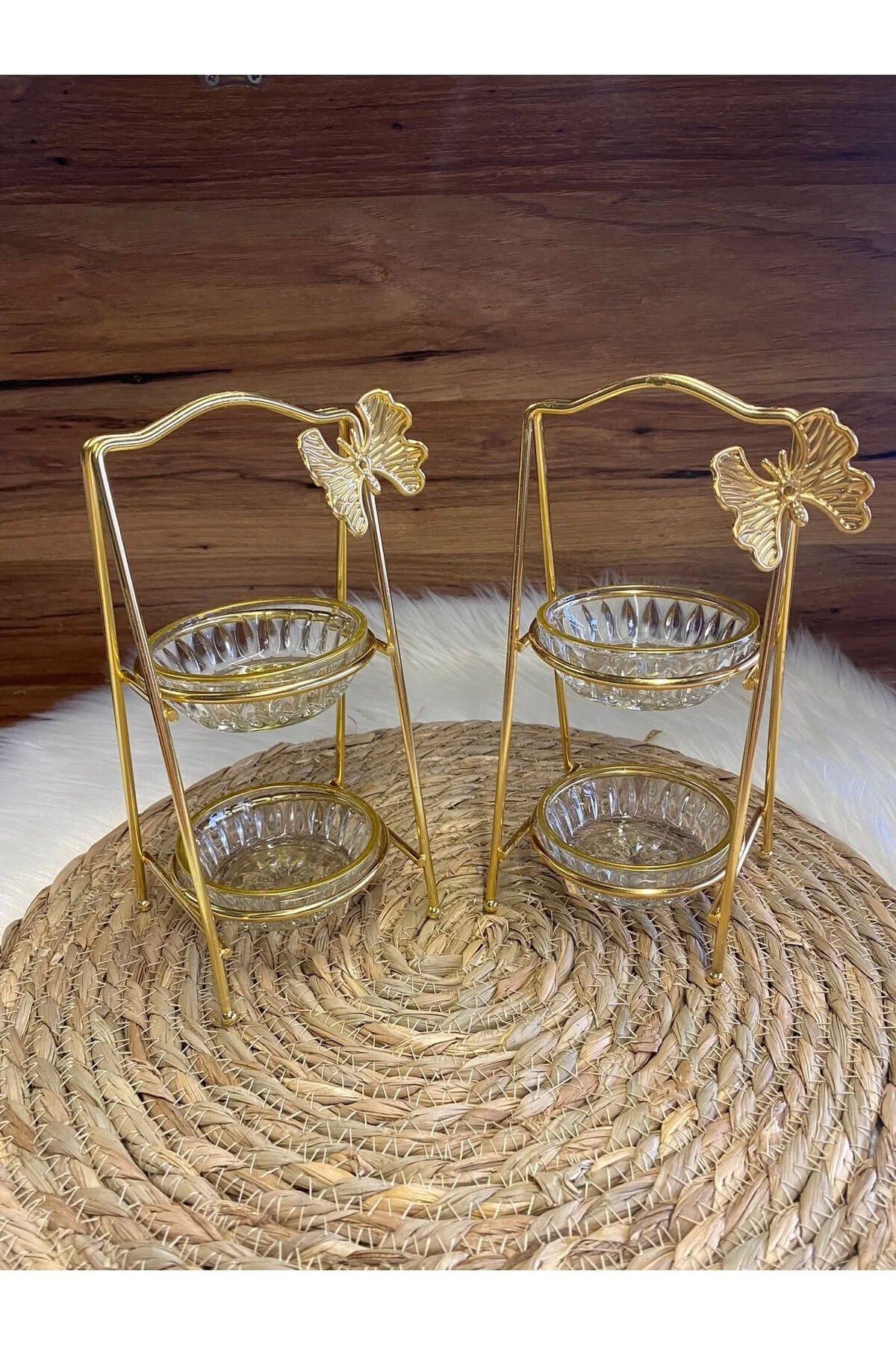 2 Katlı Gold Standlı Lokumluk Çerezlik 1 Adet 20cm