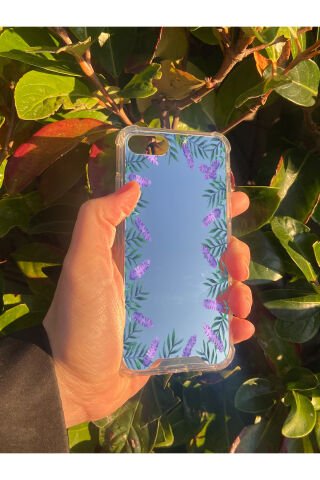İphone SE 2020 Uyumlu Aynalı Lavanta Desenli Darbe Kamera Korumalı Silikon Telefon Kılıfı