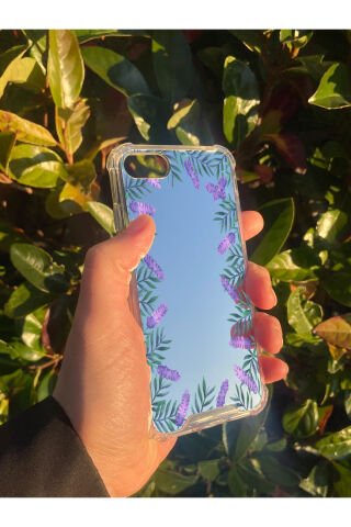İphone SE 2020 Uyumlu Aynalı Lavanta Desenli Darbe Kamera Korumalı Silikon Telefon Kılıfı