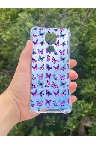 Xiaomi Redmi Note 9 Uyumlu Aynalı Kelebek Desenli Darbe Kamera Korumalı Silikon Telefon Kılıfı
